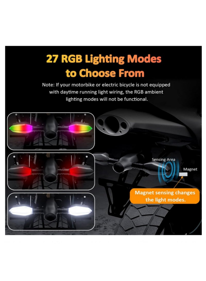 2PCS Motorcycle LED Turn Signal Lights with 27 RGB Flowing DRL,Amber Arrow Projection, Bright Side Marker, Universal Fit Easy Installation - Image 4